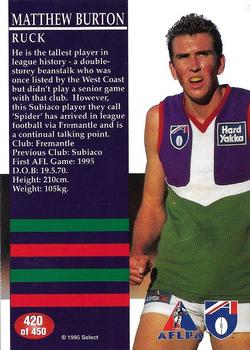 1995 Select AFL #420 Matthew Burton Back